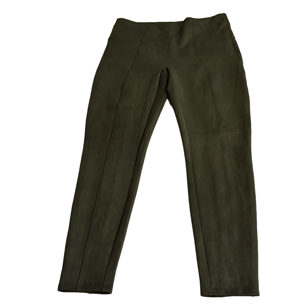 Spanx Olive Green Faux Suede Stretch Leggings XL High Rise Pull On Pants Slim